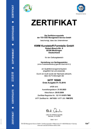 KWM Zertifikat IATF 16949